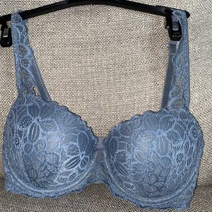 PINK lace pushup bra with adjustable straps, back closure, beautiful dusty blue
